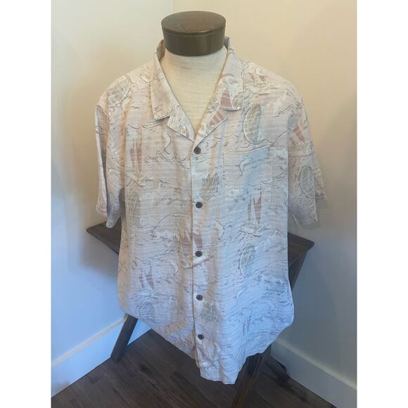 Patagonia Pataloha Hawaiian Button Down Size XXL Waves Boats Nautical Ocean - Picture 1 of 3